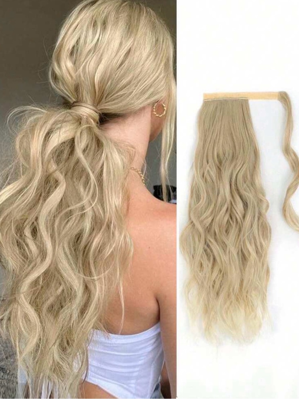 Blonde Wavy Clip-In Ponytail Extension - Natural Light Blonde